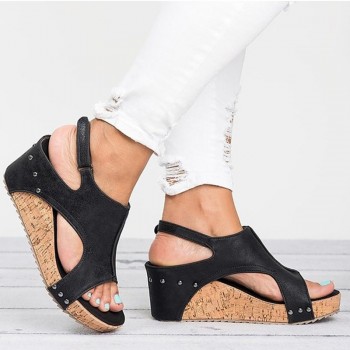 Women Sandals Platform Sandals Wedges Women Heels Summer Shoes Leather Wedge Black Brown Beige